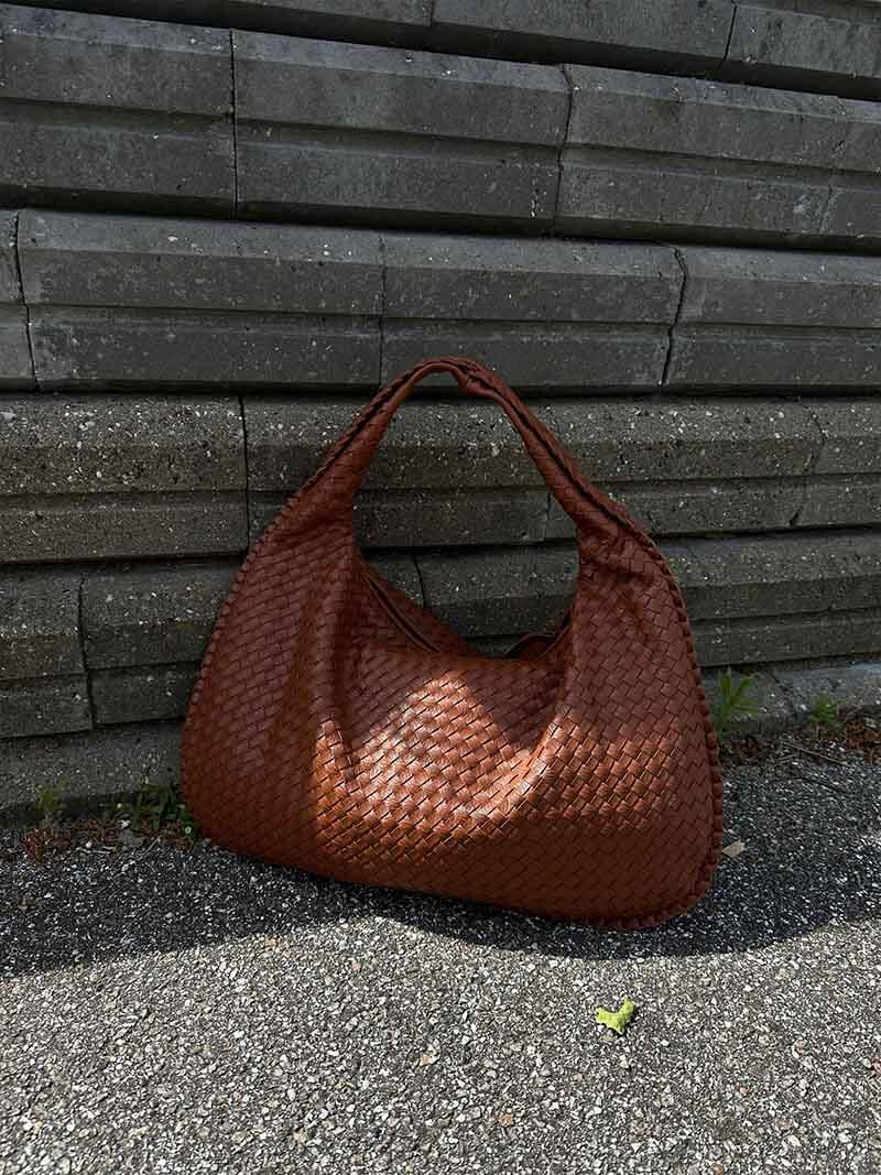 Large Woven Shoulder Bag Soft Vegan Leather Tote
