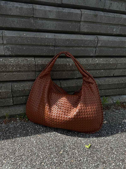 Large Woven Shoulder Bag Soft Vegan Leather Tote