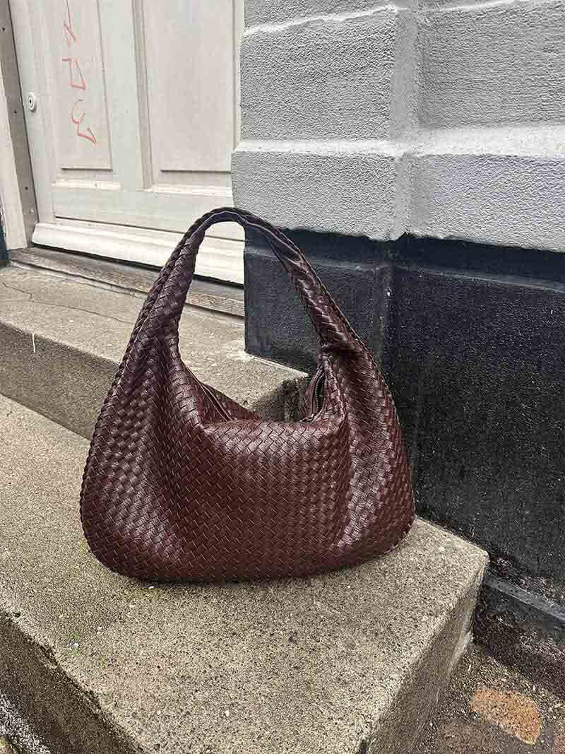 Large Woven Shoulder Bag Soft Vegan Leather Tote