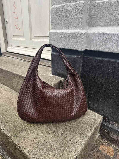 Large Woven Shoulder Bag Soft Vegan Leather Tote