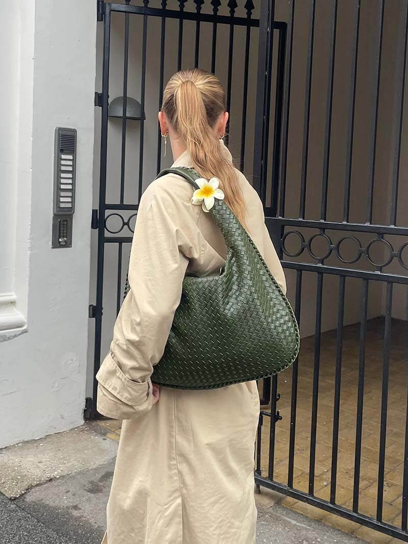 Large Woven Shoulder Bag Soft Vegan Leather Tote
