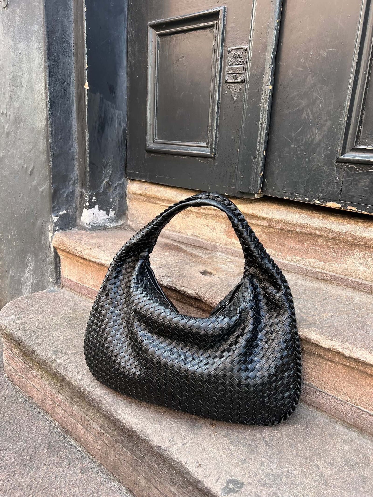 Large Woven Shoulder Bag Soft Vegan Leather Tote