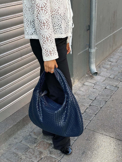 Large Woven Shoulder Bag Soft Vegan Leather Tote
