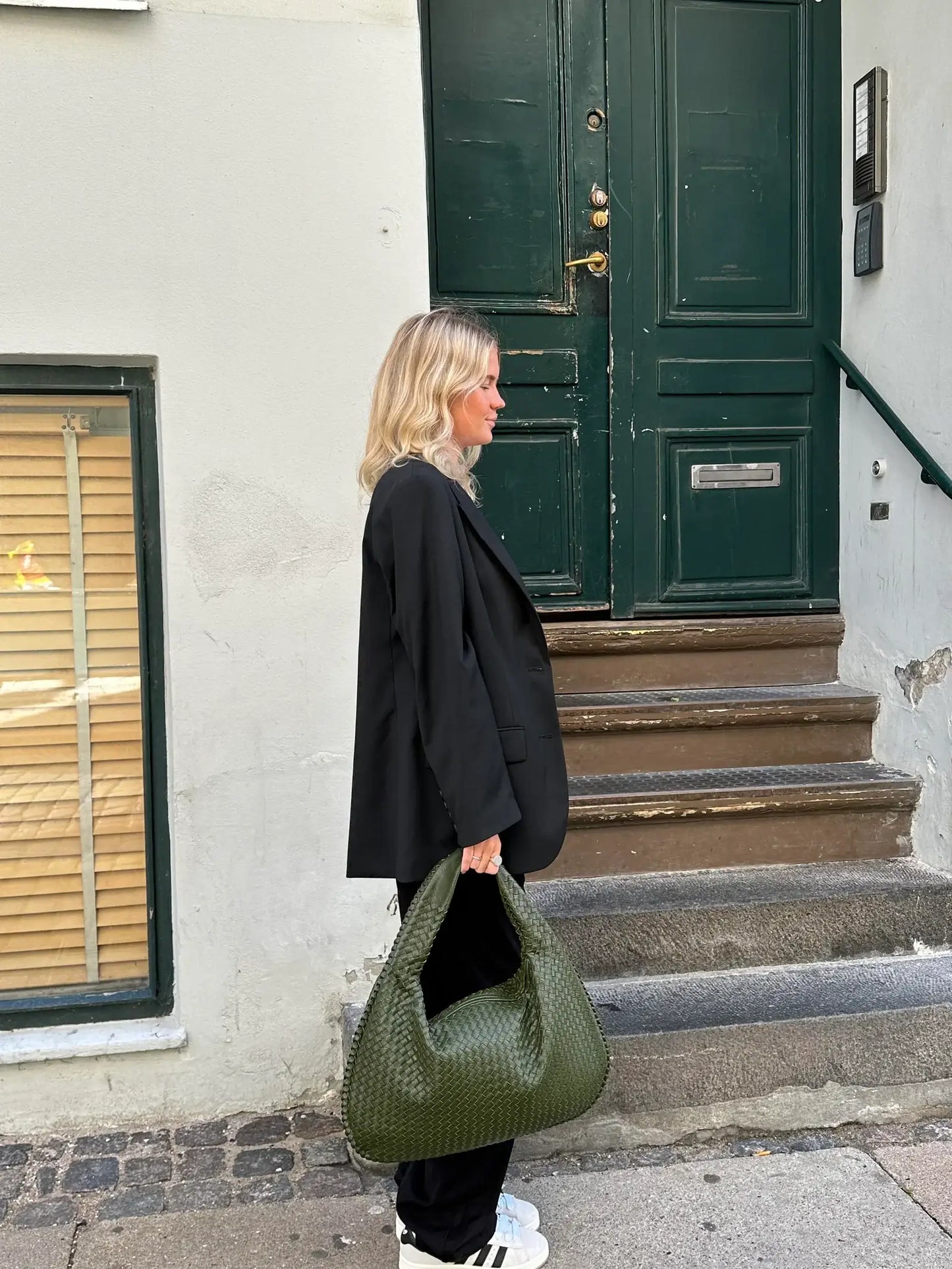 Large Woven Shoulder Bag Soft Vegan Leather Tote