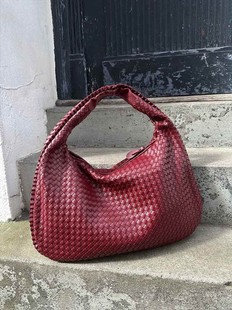 Large Woven Shoulder Bag Soft Vegan Leather Tote