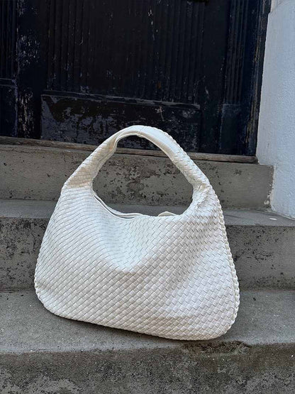 Large Woven Shoulder Bag Soft Vegan Leather Tote
