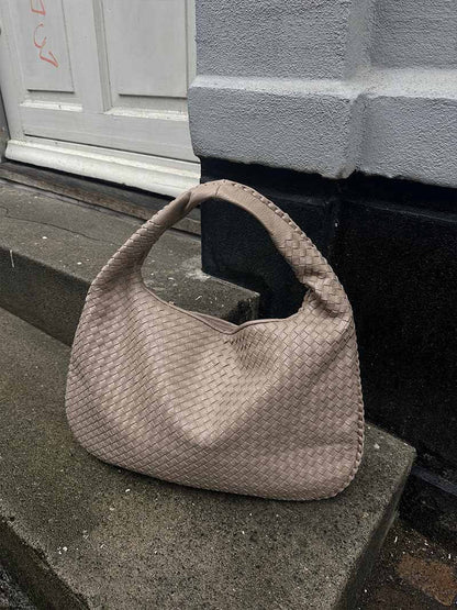 Large Woven Shoulder Bag Soft Vegan Leather Tote