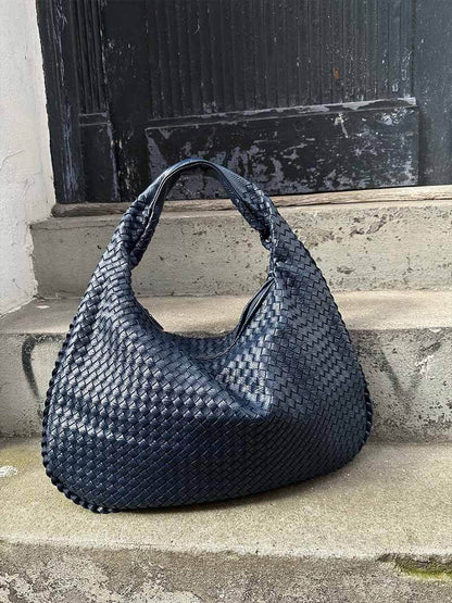 Large Woven Shoulder Bag Soft Vegan Leather Tote