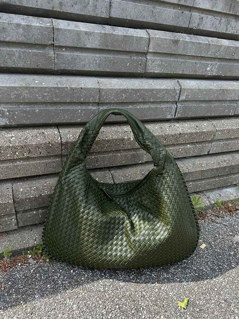 Large Woven Shoulder Bag Soft Vegan Leather Tote