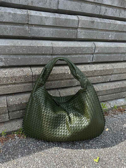 Large Woven Shoulder Bag Soft Vegan Leather Tote