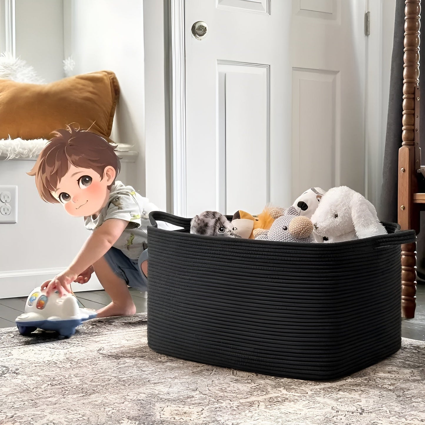 Large Woven Storage Basket Rope Handle Organizer