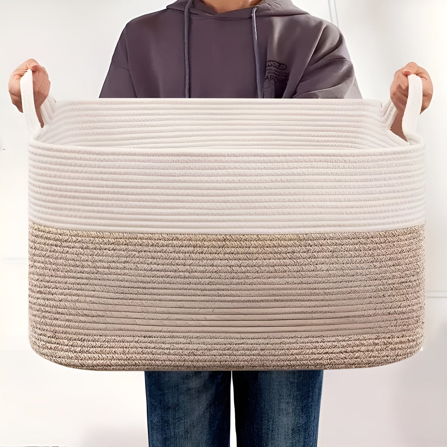 Large Woven Storage Basket Rope Handle Organizer