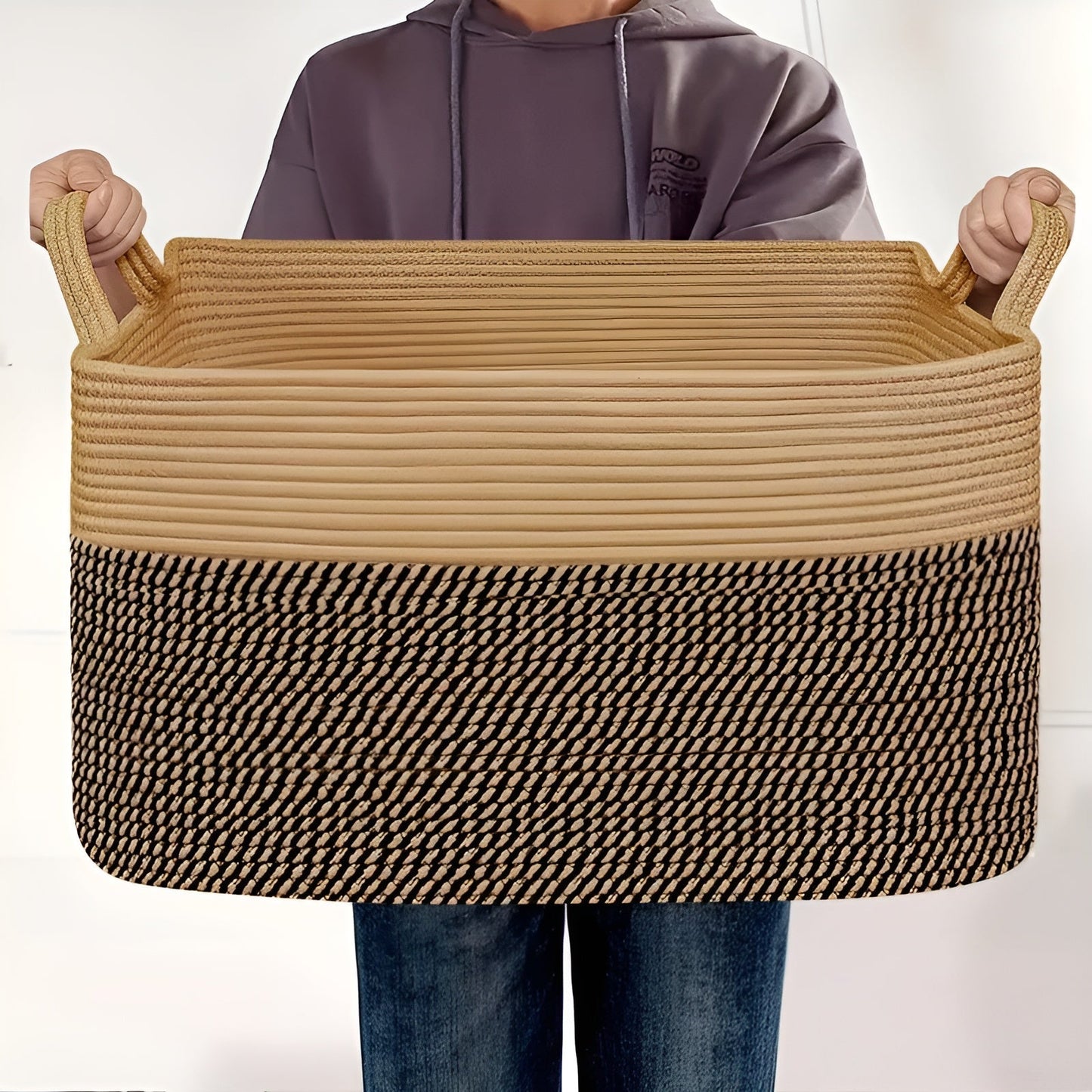 Large Woven Storage Basket Rope Handle Organizer