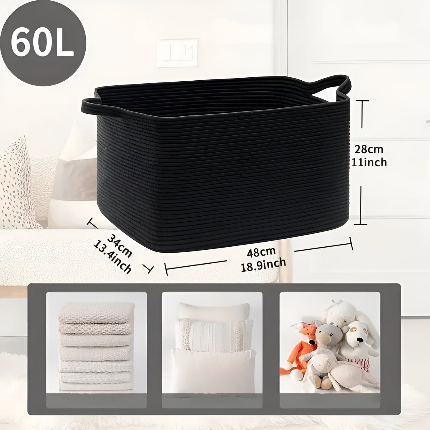 Large Woven Storage Basket Rope Handle Organizer