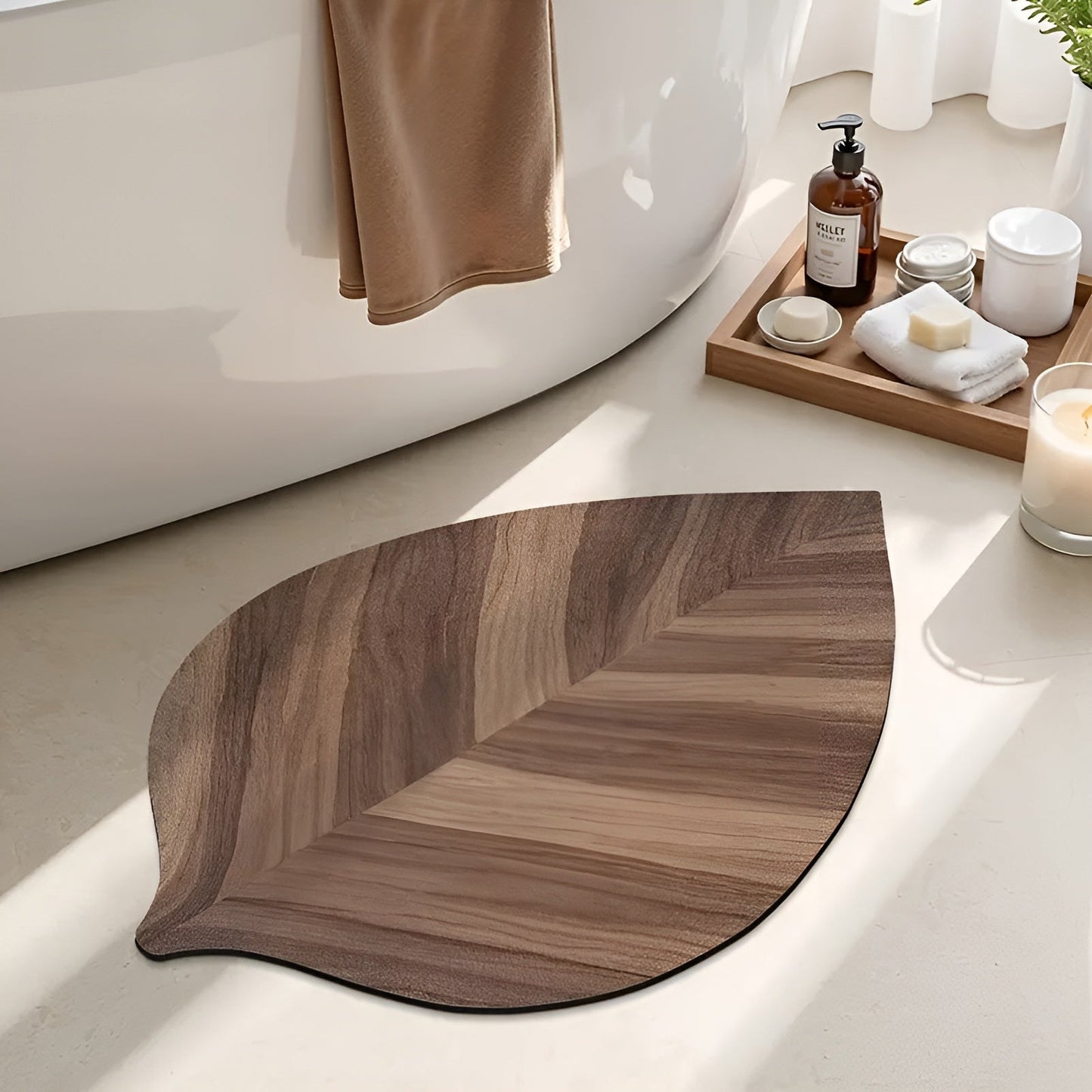 Leaf Shape Bathroom Mat Absorbent Quick Dry Floor Rug