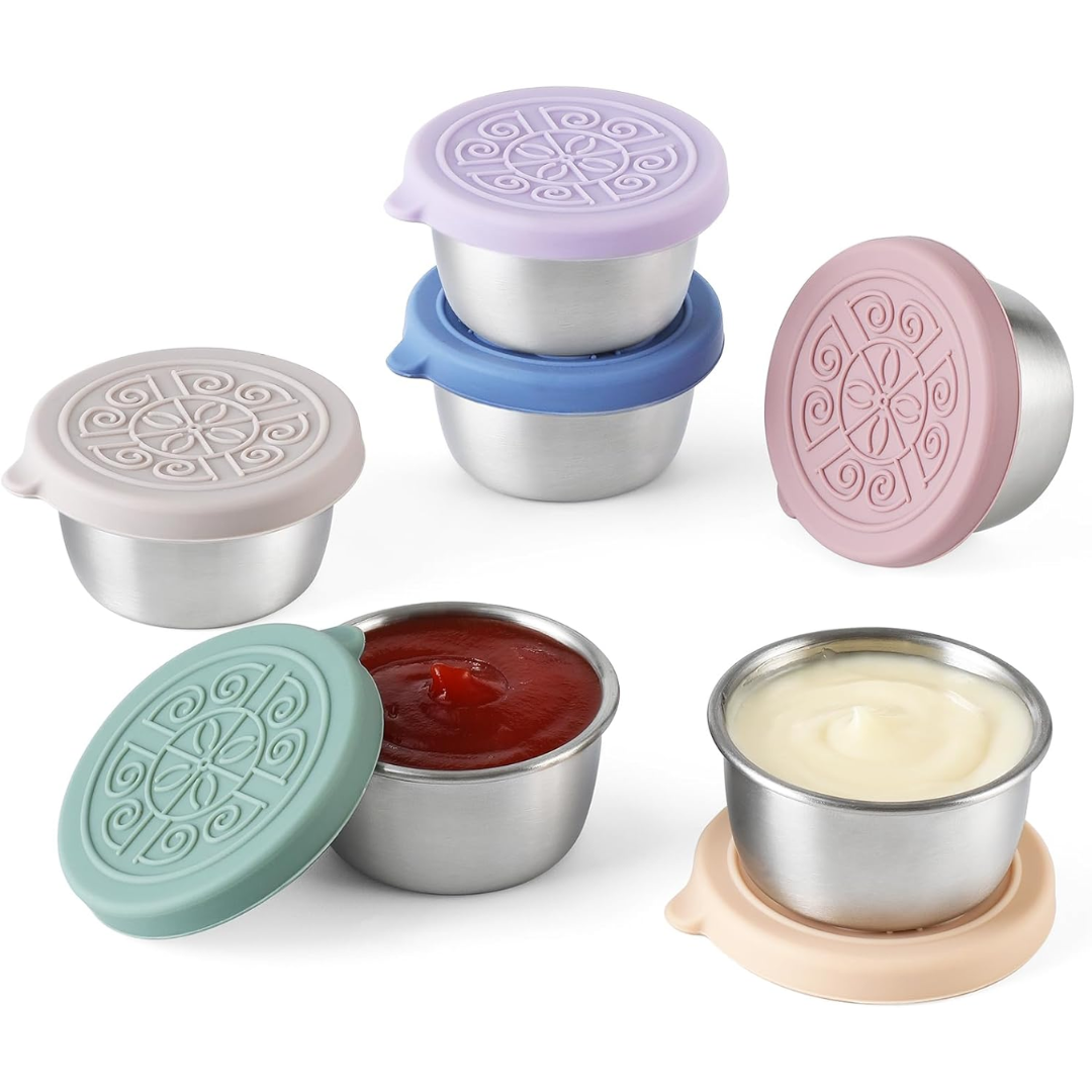 Leakproof Stainless Steel Sauce Containers 6-Pack for Dressings, Dips, and Condiments
