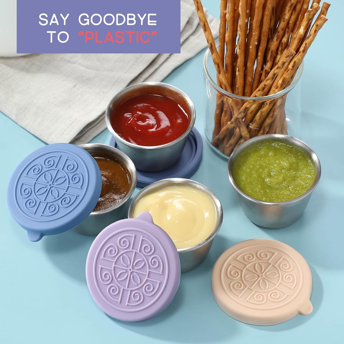 Leakproof Stainless Steel Sauce Containers 6-Pack for Dressings, Dips, and Condiments