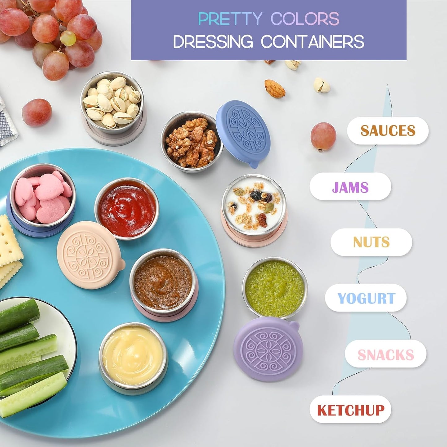 Leakproof Stainless Steel Sauce Containers 6-Pack for Dressings, Dips, and Condiments