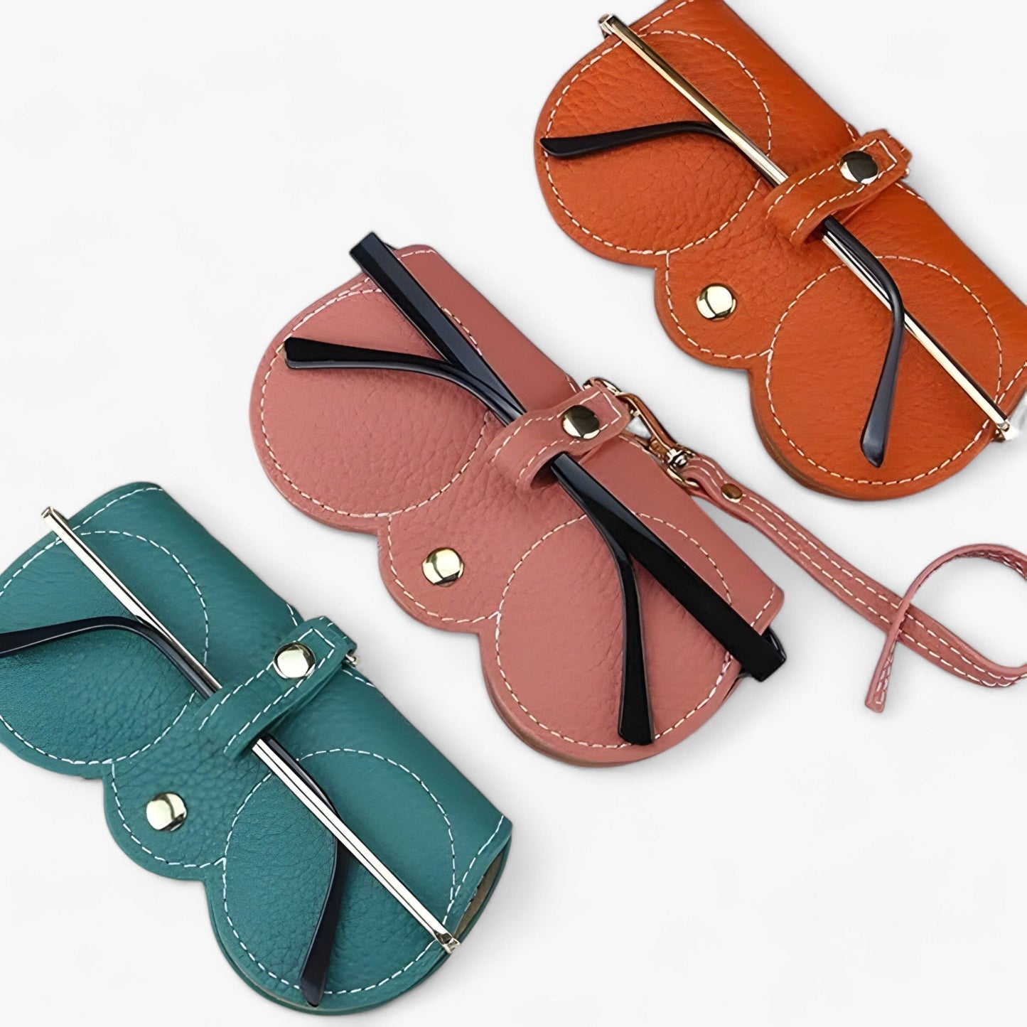 Leather Glasses Case Snap Closure Protective Eyewear Storage Pouch Travel Organizer