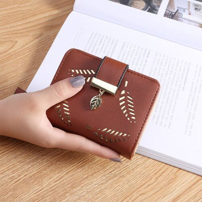 Leather Golden Leaf Wallet PU Leather Card Holder Phone Wallet Clutch Purse