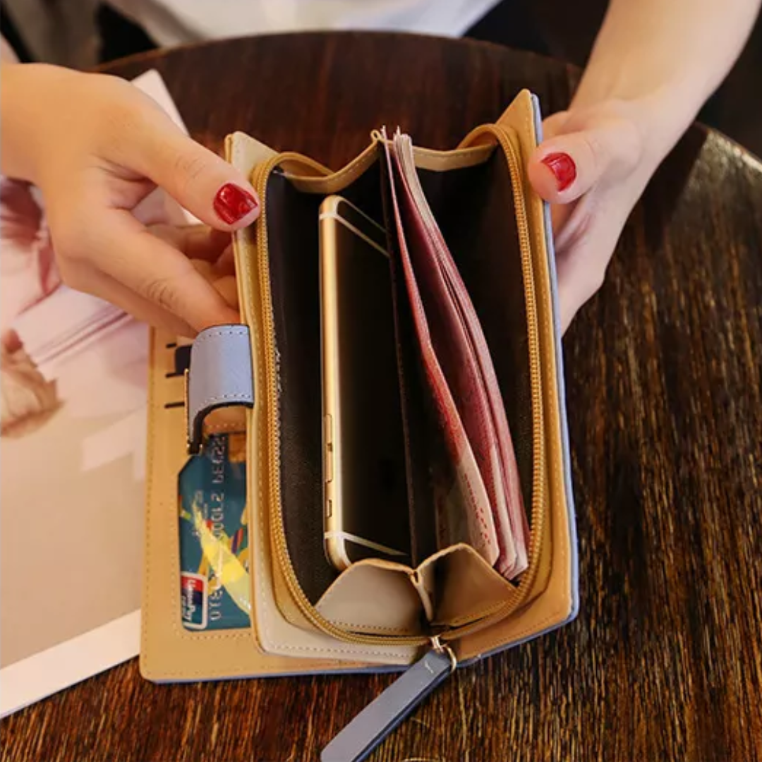 Leather Golden Leaf Wallet PU Leather Card Holder Phone Wallet Clutch Purse