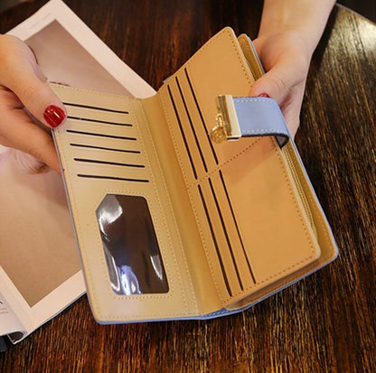 Leather Golden Leaf Wallet PU Leather Card Holder Phone Wallet Clutch Purse