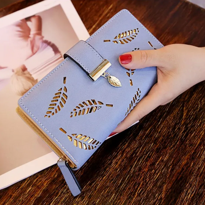 Leather Golden Leaf Wallet PU Leather Card Holder Phone Wallet Clutch Purse