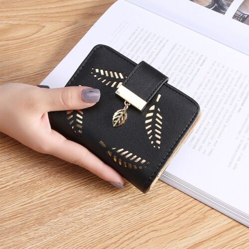 Leather Golden Leaf Wallet PU Leather Card Holder Phone Wallet Clutch Purse