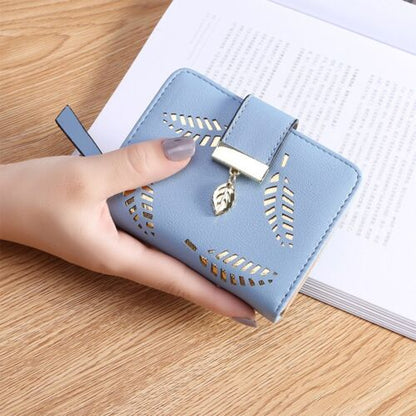 Leather Golden Leaf Wallet PU Leather Card Holder Phone Wallet Clutch Purse
