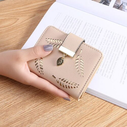 Leather Golden Leaf Wallet PU Leather Card Holder Phone Wallet Clutch Purse