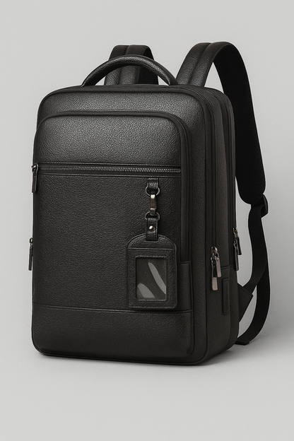 Leather Laptop Backpack USB Charging Business Travel Bag