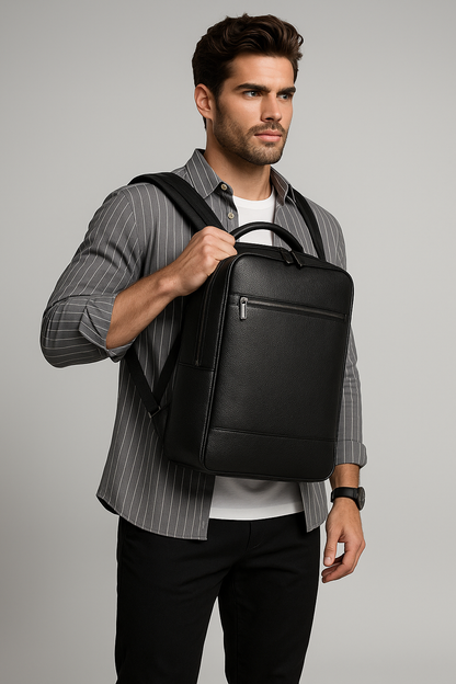 Leather Laptop Backpack USB Charging Business Travel Bag