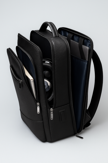 Leather Laptop Backpack USB Charging Business Travel Bag