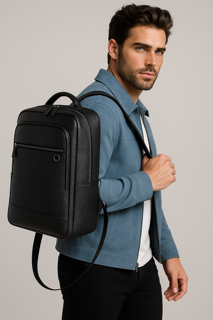 Leather Laptop Backpack USB Charging Business Travel Bag