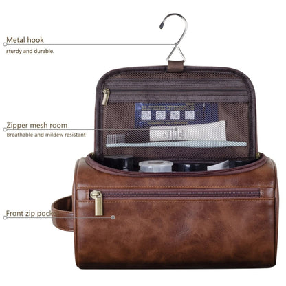 Leather Travel Toiletry Bag Hanging Cosmetic Organizer with Hook
