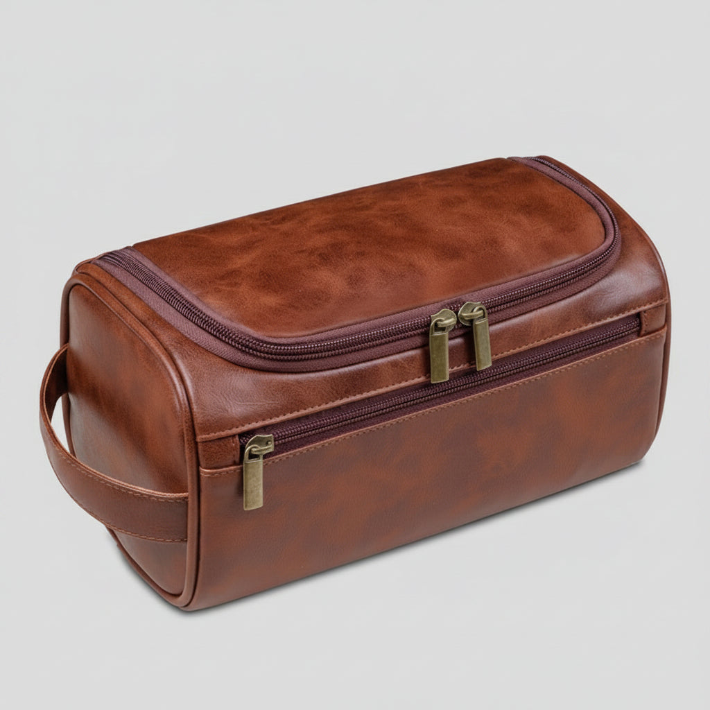 Leather Travel Toiletry Bag Hanging Cosmetic Organizer with Hook