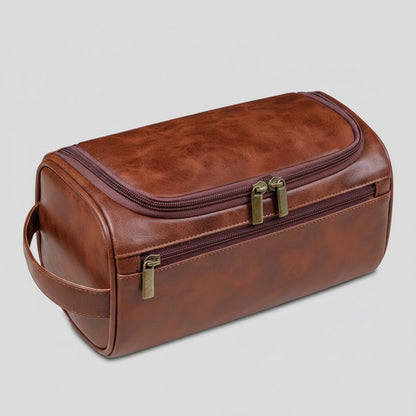 Leather Travel Toiletry Bag Hanging Cosmetic Organizer with Hook