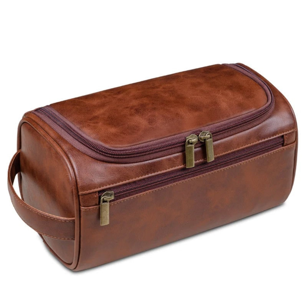 Leather Travel Toiletry Bag with Hanging Hook Organizer