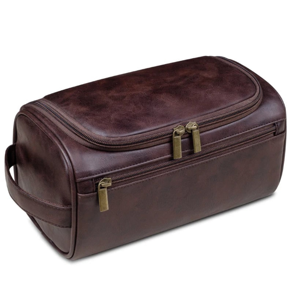 Leather Travel Toiletry Bag with Hanging Hook Organizer