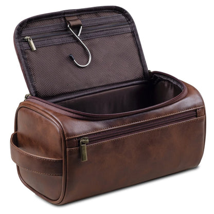 Leather Travel Toiletry Bag with Hanging Hook Organizer