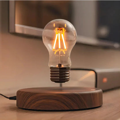 Levitating Edison Bulb Lamp with Walnut Wood Base – Modern Floating Desk Light