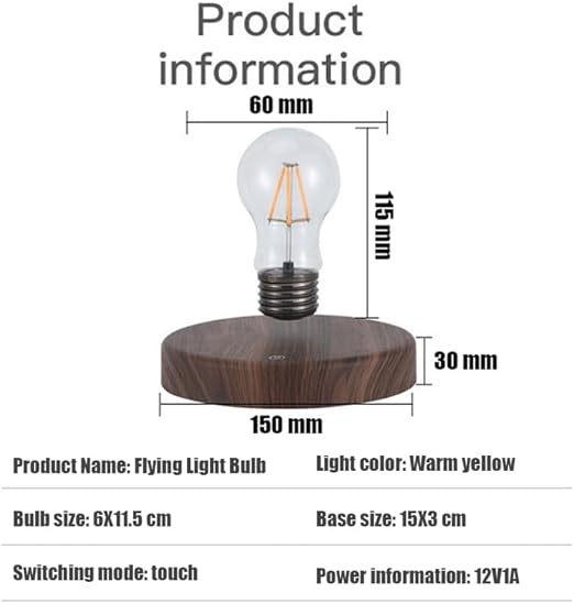 Levitating Edison Bulb Lamp with Walnut Wood Base – Modern Floating Desk Light