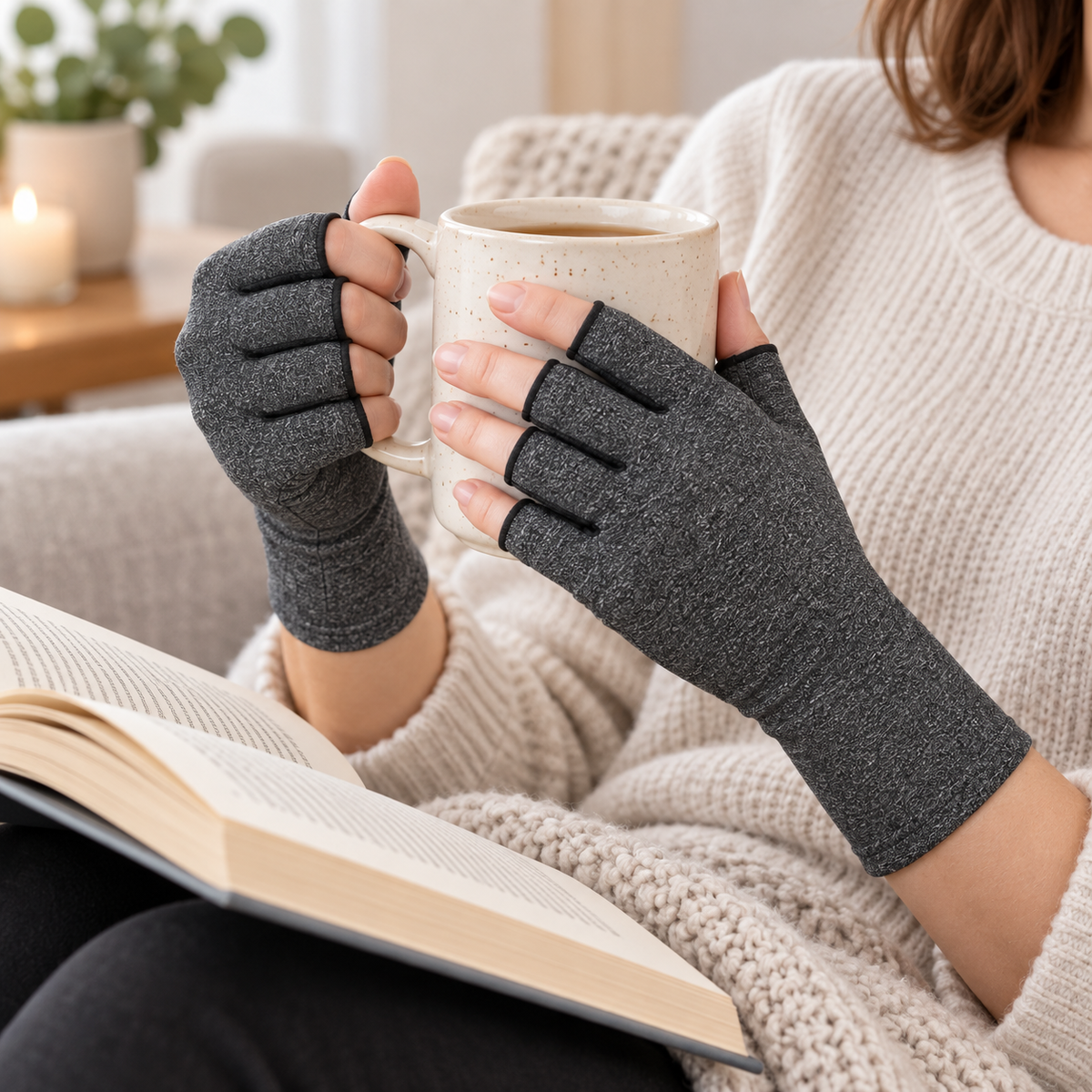 Licht ondersteunende compressiehandschoenen van zacht katoen met ontwerp zonder vingers