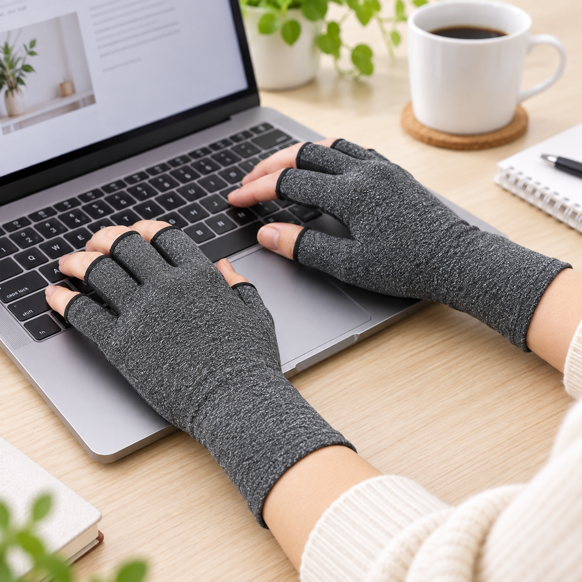 Licht ondersteunende compressiehandschoenen van zacht katoen met ontwerp zonder vingers