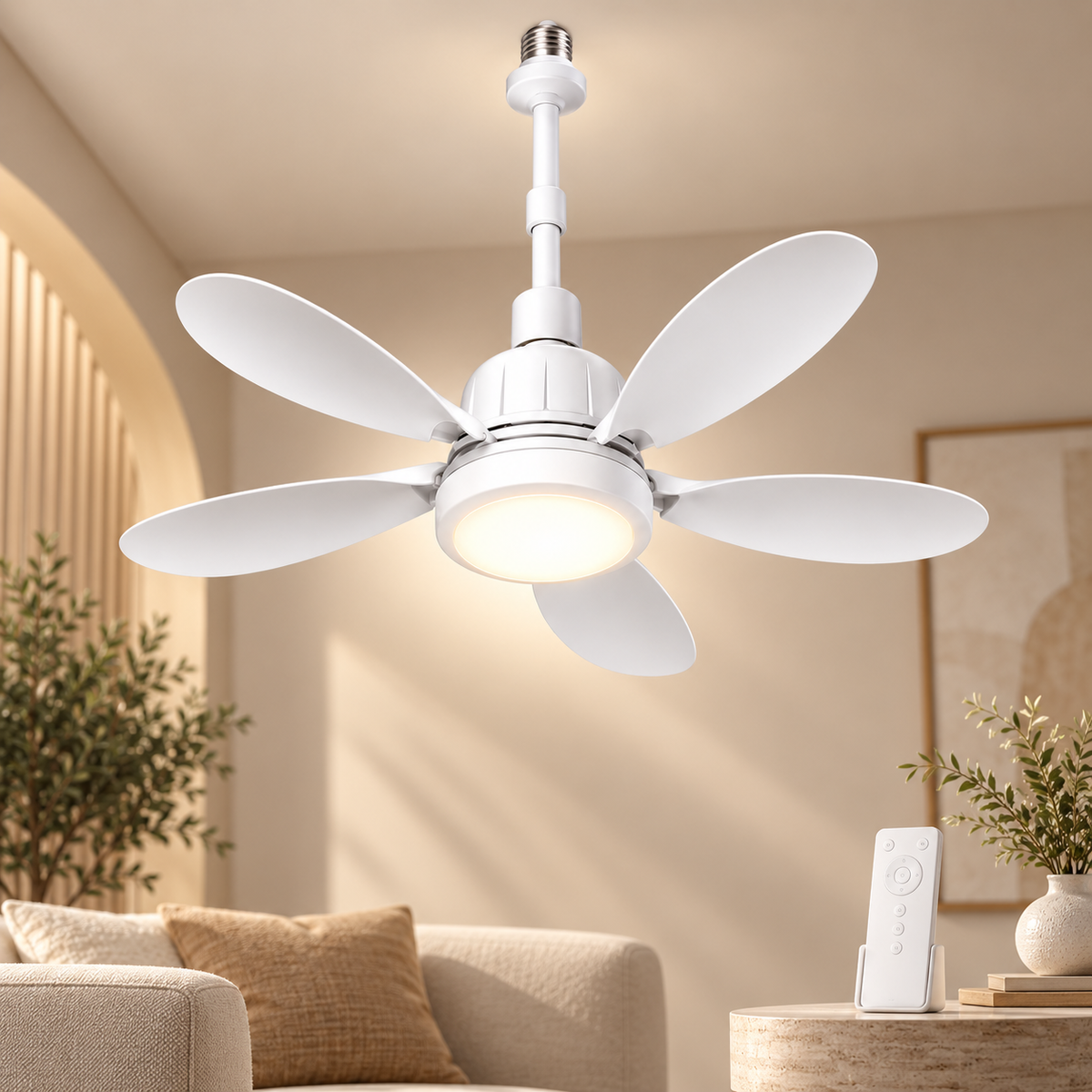 Light Socket Ceiling Fan with LED Light and Remote Control