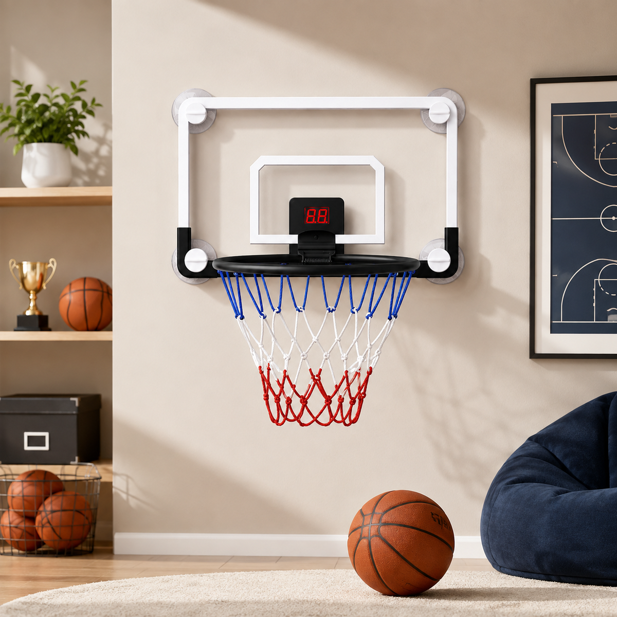 Light-Up Basketball Hoop with Electronic Scoring, LED Lights and Sound Effects for Indoor Play