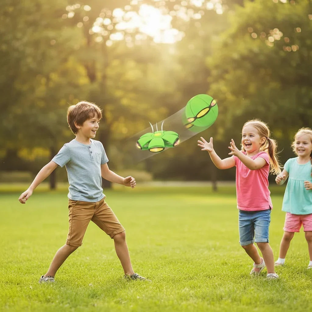 Light Up Flying Saucer Bouncy Ball Interactive Toy for Kids and Pets