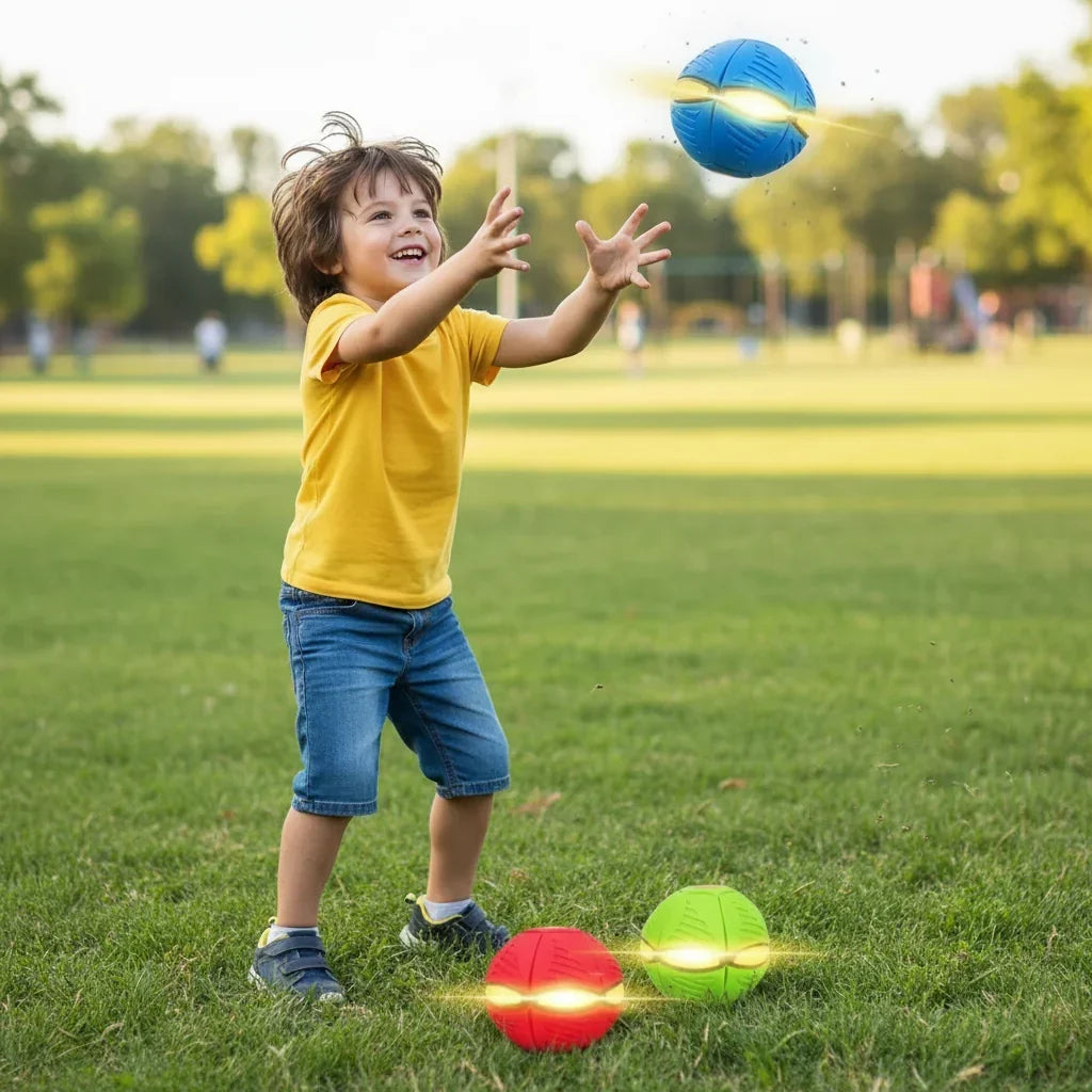 Light Up Flying Saucer Bouncy Ball Interactive Toy for Kids and Pets