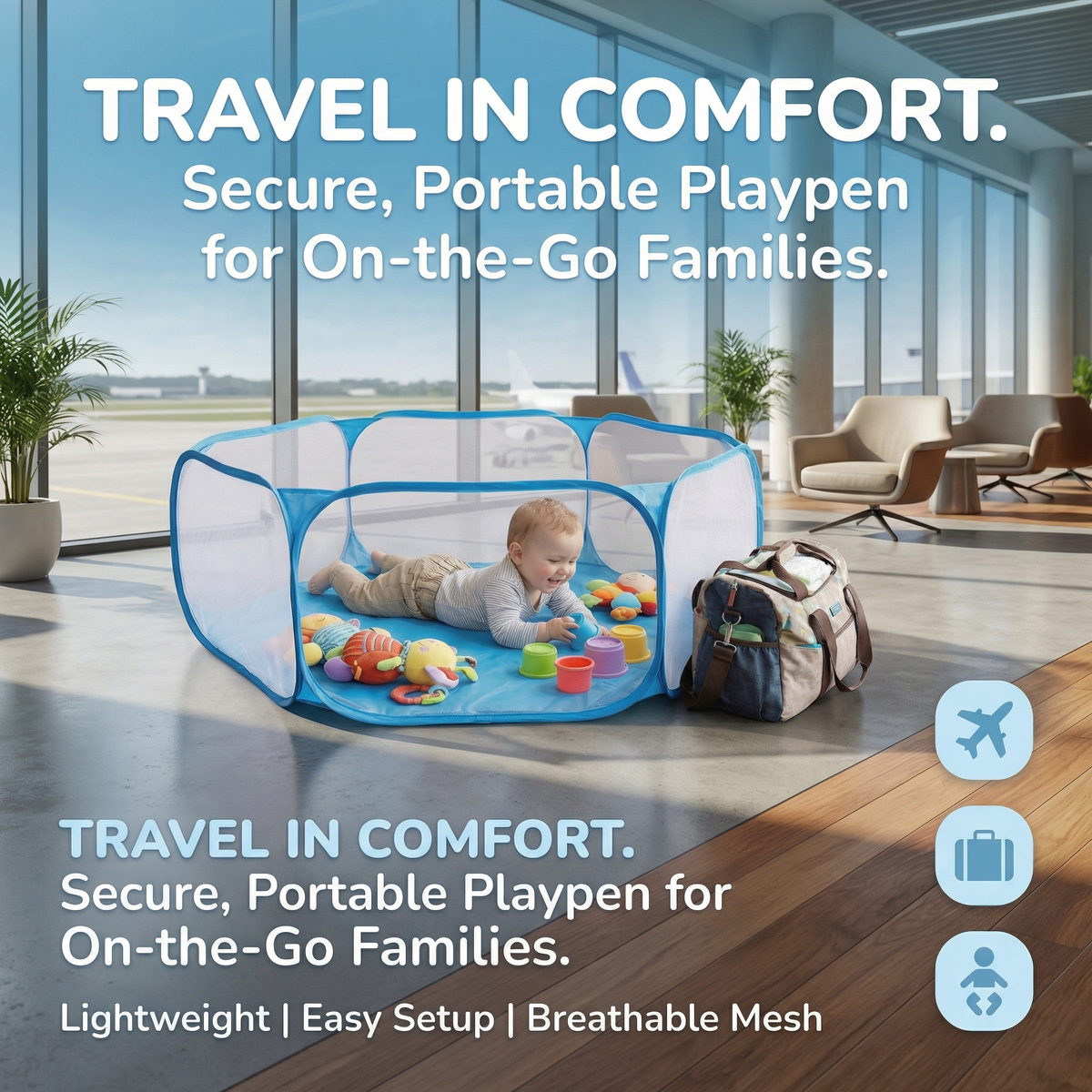 Lightweight Foldable Mesh Playpen for Travel and Indoor Outdoor Play