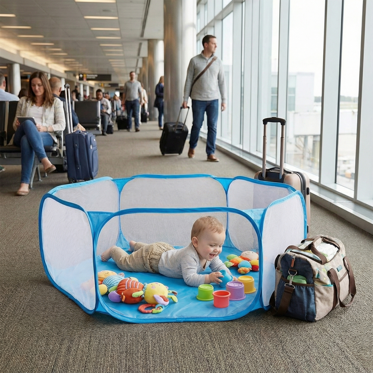 Lightweight Foldable Mesh Playpen for Travel and Indoor Outdoor Play